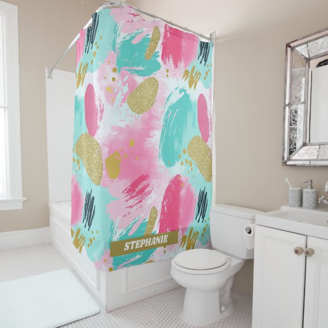 Colourful Abstract Brushstrokes - Mint & Pink (1) (In Situ)