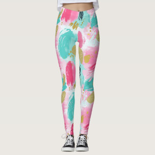 Colourful Abstract Brushstrokes - Mint & Pink (1) Leggings