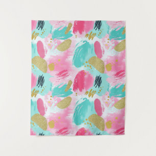 Colourful Abstract Brushstrokes - Mint & Pink (1) Tapestry