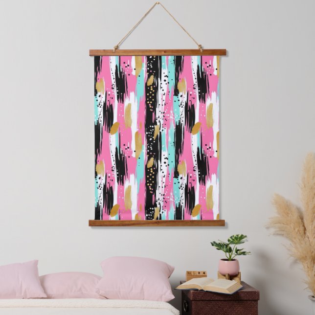 Colourful Abstract Brushstrokes - Mint & Pink (2) Hanging Tapestry (Bedroom)