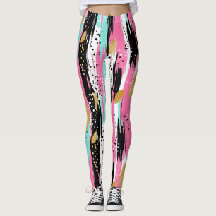 Colourful Abstract Brushstrokes - Mint & Pink (2) Leggings