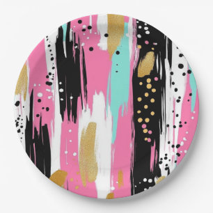Colourful Abstract Brushstrokes - Mint & Pink (2) Paper Plate