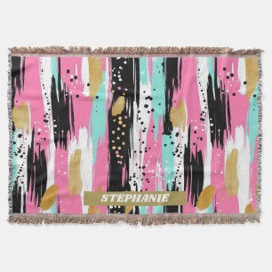 Colourful Abstract Brushstrokes - Mint & Pink (2) Throw Blanket