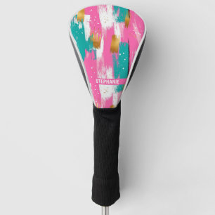 Colourful Abstract Brushstrokes - Mint & Pink (3) Golf Head Cover