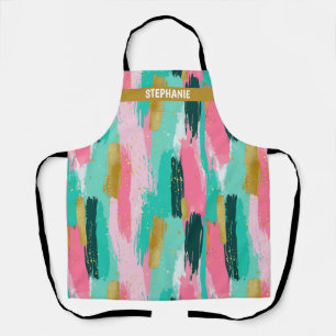 Colourful Abstract Brushstrokes - Mint & Pink (4) Apron