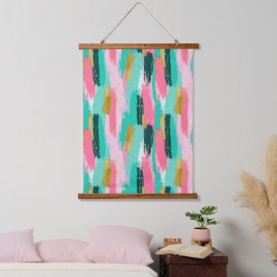 Colourful Abstract Brushstrokes - Mint & Pink (4) Hanging Tapestry
