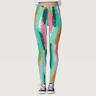 Colourful Abstract Brushstrokes - Mint & Pink (4) Leggings