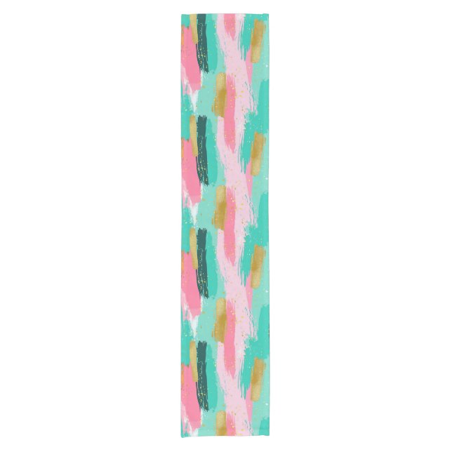 Colourful Abstract Brushstrokes - Mint & Pink (4) Short Table Runner (Front)