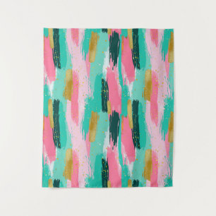 Colourful Abstract Brushstrokes - Mint & Pink (4) Tapestry