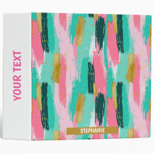 Colourful Abstract Brushstrokes - Mint & Pink Binder