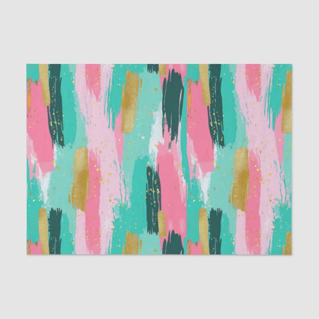 Colourful Abstract Brushstrokes - Mint & Pink Tissue Paper (Front)
