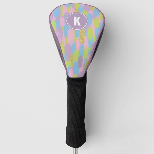 Colourful Abstract Brushstrokes  Pattern Monogram Golf Head Cover (Front)