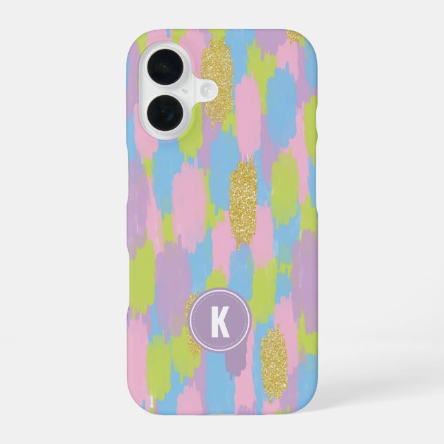 Colourful Abstract Brushstrokes  Pattern Monogram iPhone 16 Case (Back)