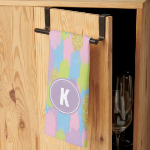 Colourful Abstract Brushstrokes Pattern Monogram Kitchen Towel
