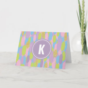 Colourful Abstract Brushstrokes Pattern Monogram Note Card