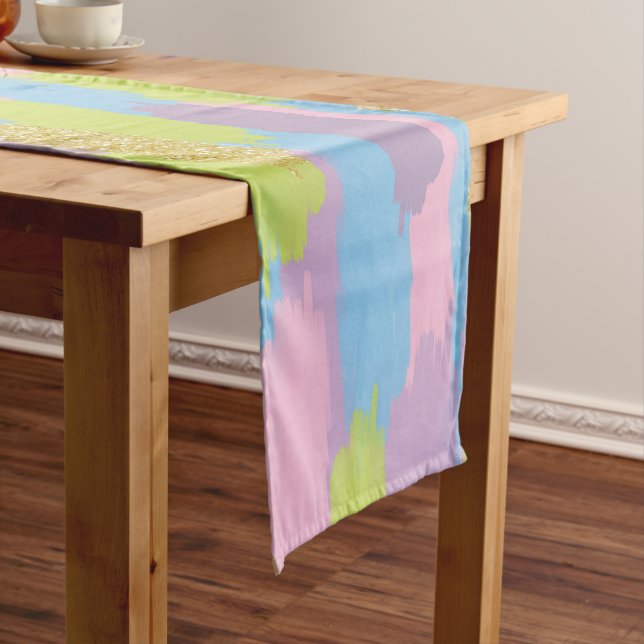 Colourful Abstract Brushstrokes  Pattern Monogram Short Table Runner (In Situ)