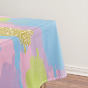 Colourful Abstract Brushstrokes  Pattern Monogram Tablecloth