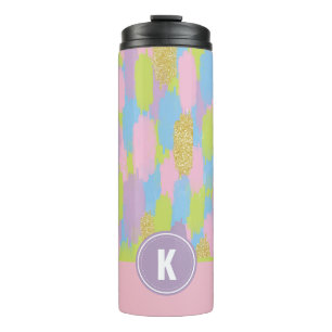 Colourful Abstract Brushstrokes Pattern Monogram Thermal Tumbler