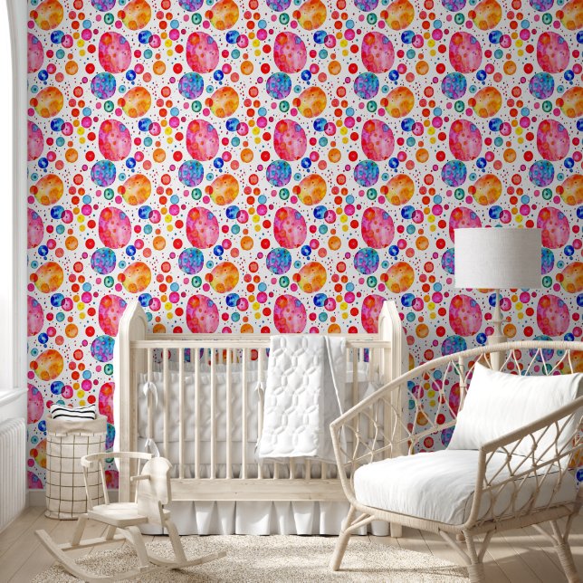 Colourful Abstract Bubbles Watercolor  Wallpaper (Kids)