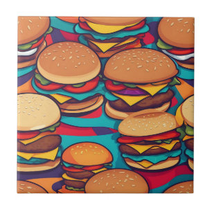 Colourful Abstract Burger with Vibrant Hues  Tile