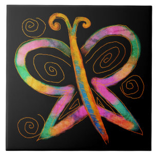 Colourful Abstract Butterfly Painting Tile