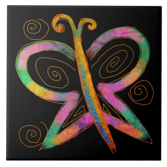 Colourful Abstract Butterfly Painting Tile (Front)