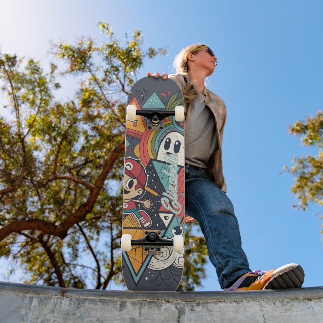Colourful Abstract Cartoon Art – Vibrant Character Skateboard (Outdoor 1)