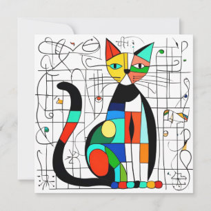 Colourful Abstract Cat Art Cubist Cubism Save The Date