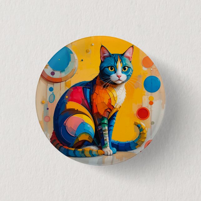 Colourful Abstract Cat Artwork 1 Inch Round Button (Front)