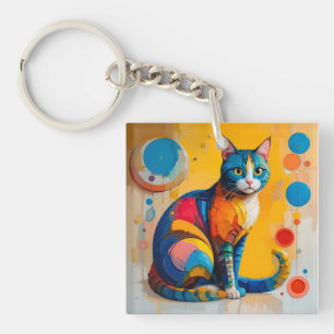 Colourful Abstract Cat Artwork Keychain