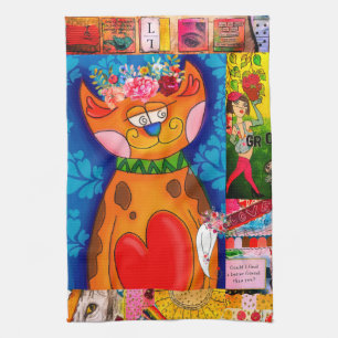 Colourful Abstract Cat Collage Cat Kitchen Towel