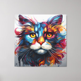 Colourful Abstract Cat Painting Canvas Print