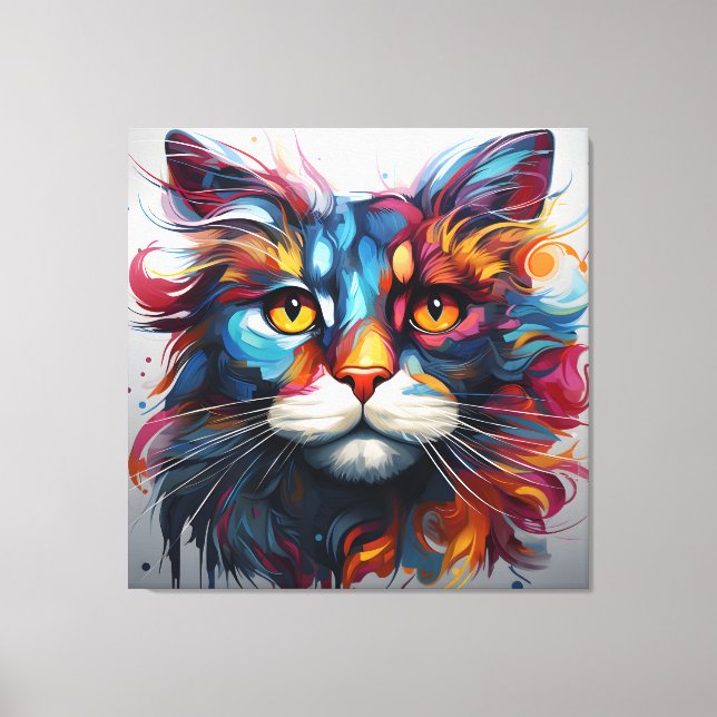 Colourful Abstract Cat Painting Canvas Print (Front)