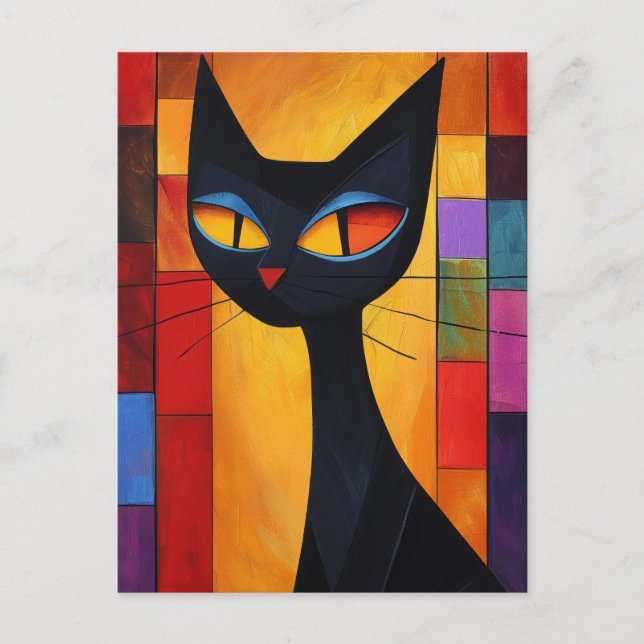 Colourful Abstract Cat Postcard (Front)