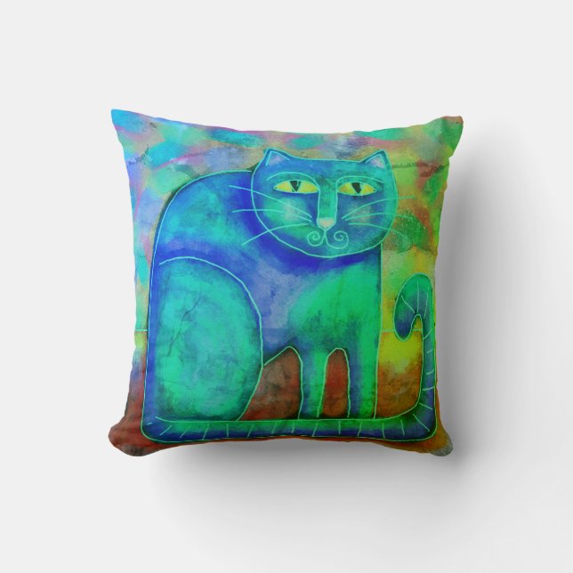 Colourful Abstract Cat Throw Pillow (Front)