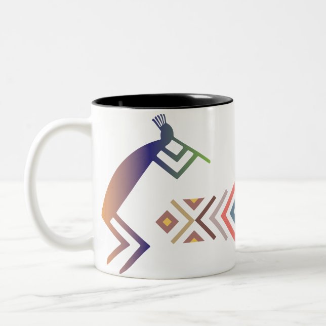 Colourful Abstract Cave Petroglyphs Kokopelli Two-Tone Coffee Mug (Left)
