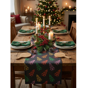 Colourful Abstract Christmas Tree Pattern Short Table Runner
