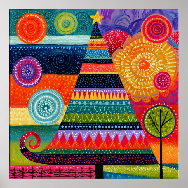 Colourful Abstract Christmas Tree Poster (Front)