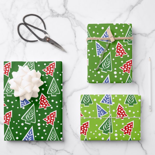 Colourful abstract Christmas trees green holiday Wrapping Paper Sheet (Front)