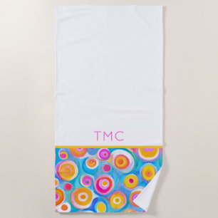 Colourful Abstract Circle Art INITIALS Summer Fun Beach Towel