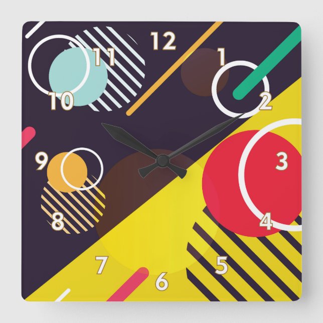 Colourful Abstract Circles and Lines Square Wall Clock (Front)