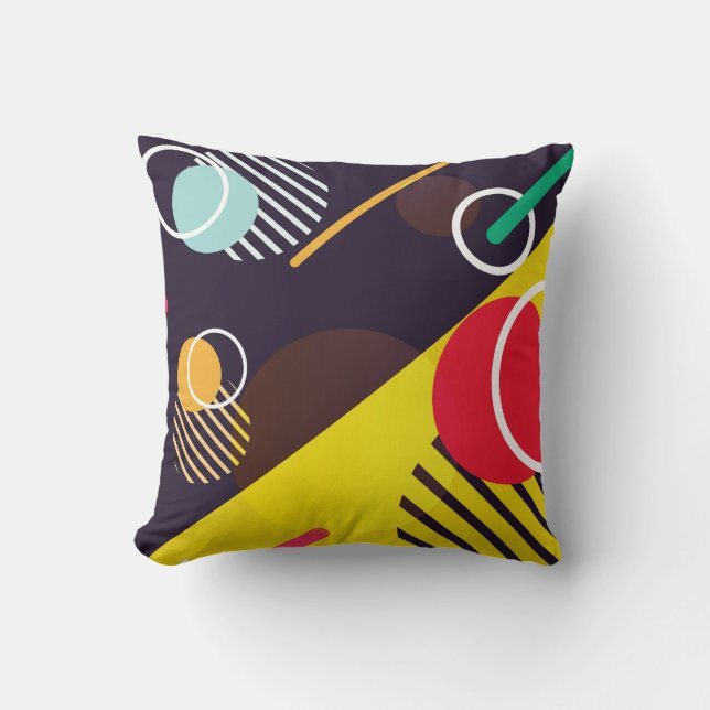 Colourful Abstract Circles and Lines Throw Pillow (Front)