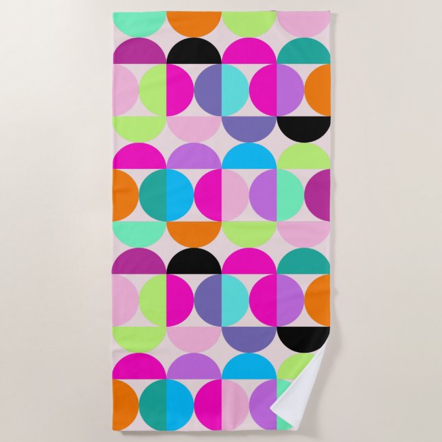 Colourful Abstract Circles Mid Century Modern Retr Beach Towel (Front)