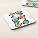 Colourful Abstract Circles Mid Century Style Coaster<br><div class="desc">Theses fabulous mid century modern coasters feature two sets of abstract hanging circles in the colours of turquoise blue,  two shades of orange,  cream,  avocado green,  gold,  and black. This will make a colourful addition to your coffee or side table!</div>