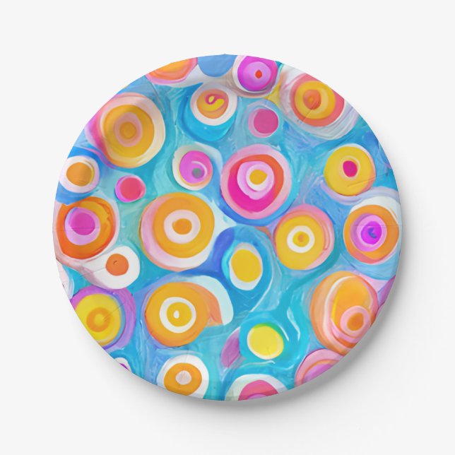 Colourful Abstract Circles Modern Art Artist Fun Paper Plate (Front)