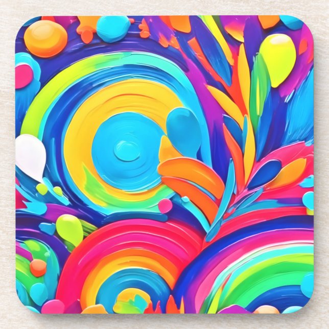 Colourful Abstract Circles Painting Coaster (Front)