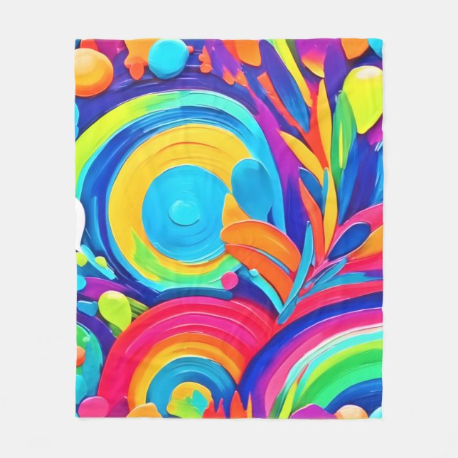 Colourful Abstract Circles Painting Fleece Blanket (Front)