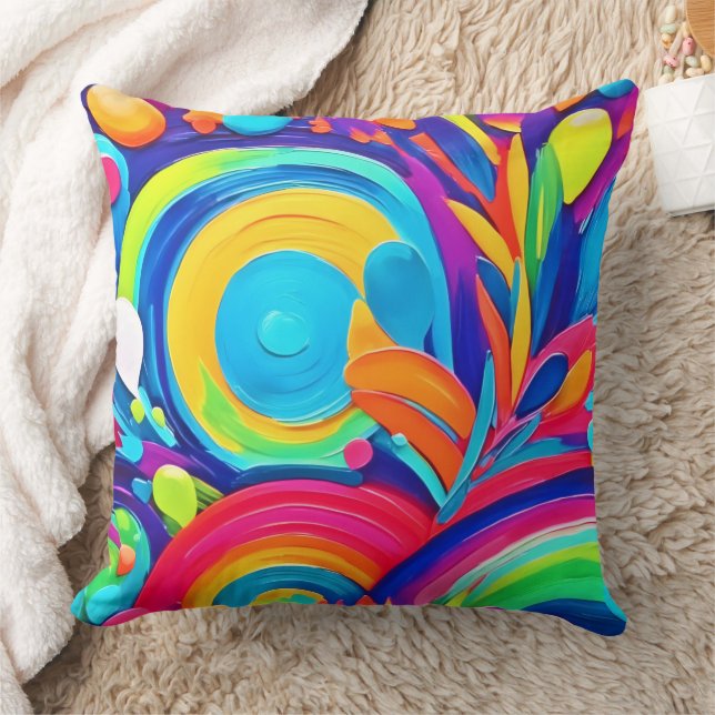 Colourful Abstract Circles Painting Throw Pillow (Blanket)