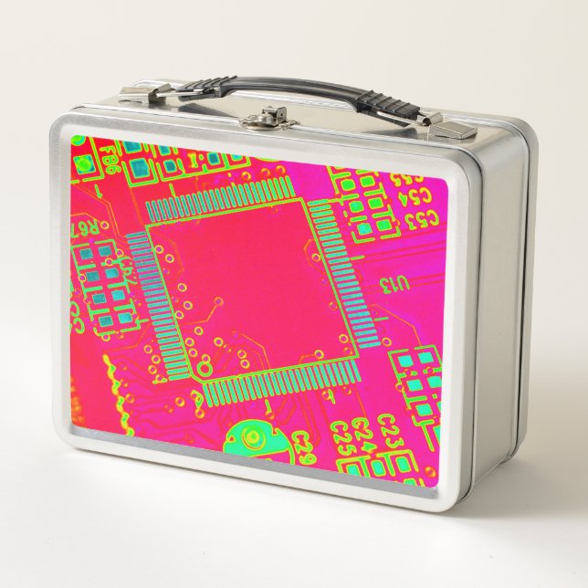 Colourful abstract circuitry metal lunch box (Front)
