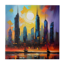 Colourful Abstract Cityscape Oil Acrylic Paint